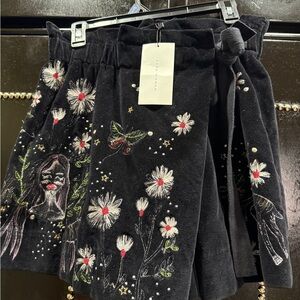 Black Embroidered Skirt with Floral and Butterfly Design
